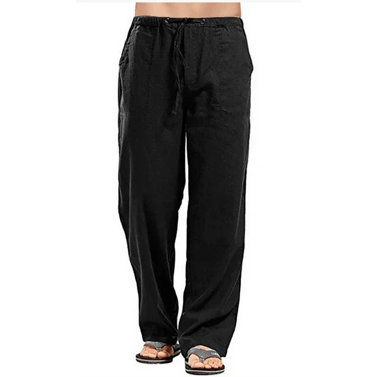 Men’s Cotton Linen Pants – Breathable Drawstring Casual Trousers