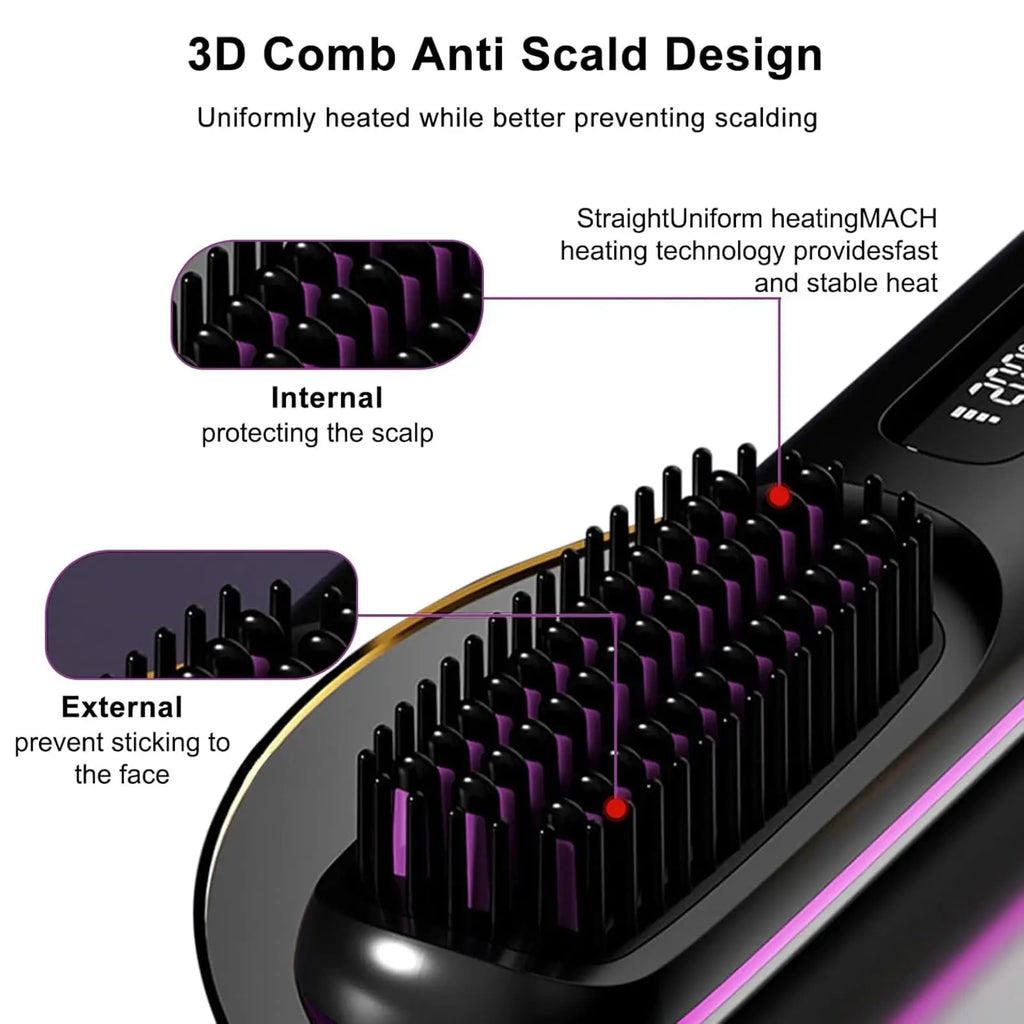 Cordless USB Rechargeable Hair Straightening Brush