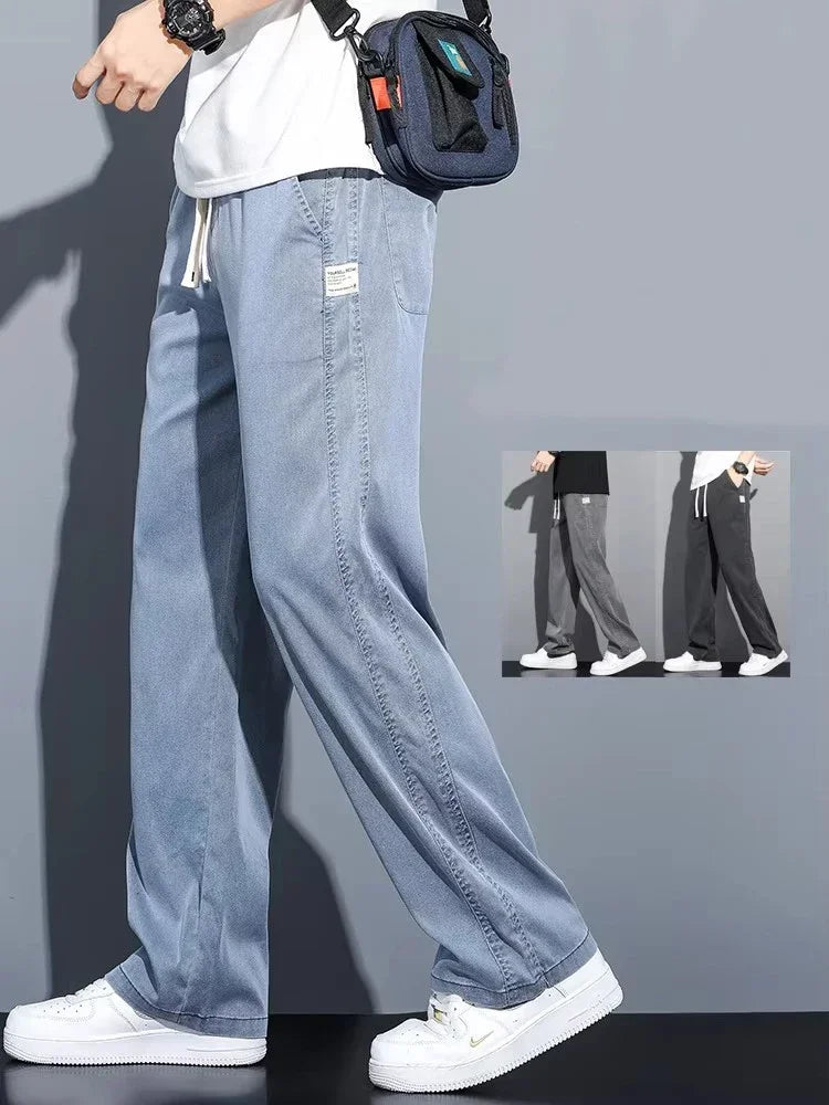 Men’s Lyocell Drawstring Jeans – Lightweight Straight-Leg Casual Pants