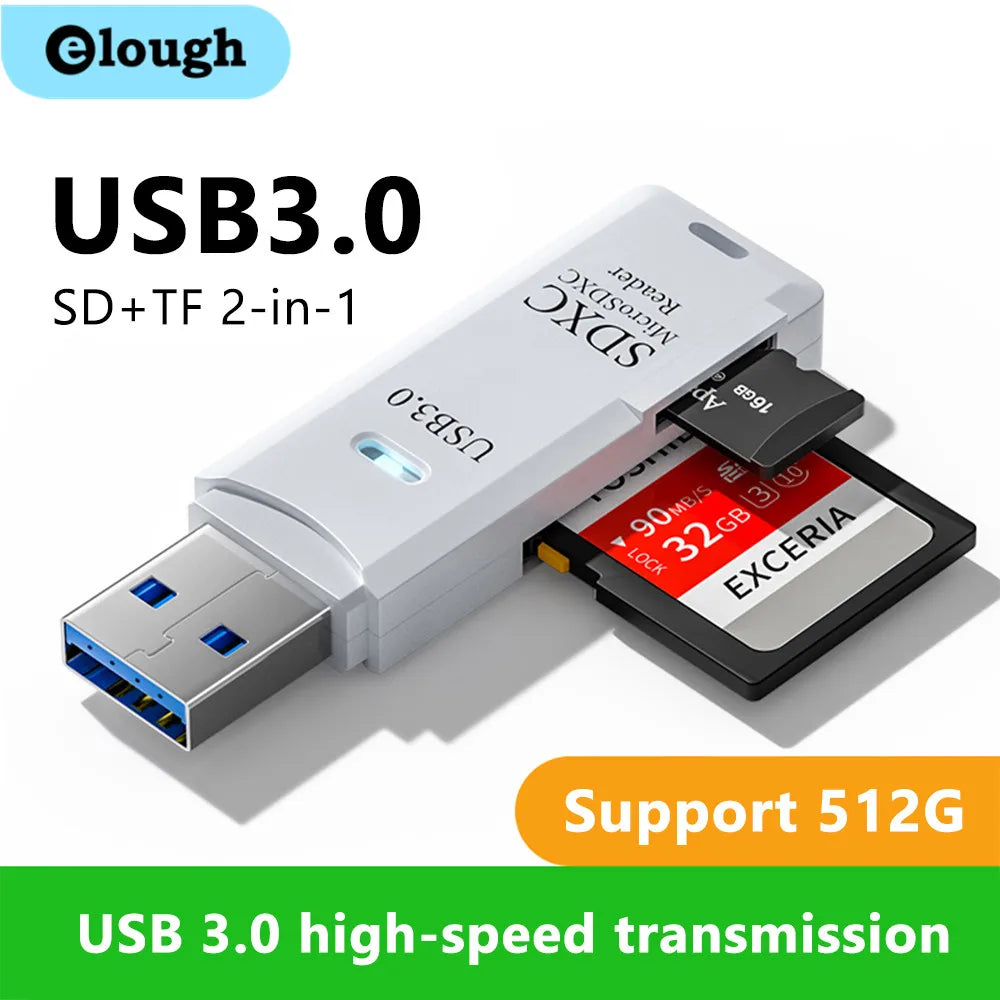 2-in-1 USB 3.0 SD & microSD Card Reader – High-Speed Memory Card Adapter