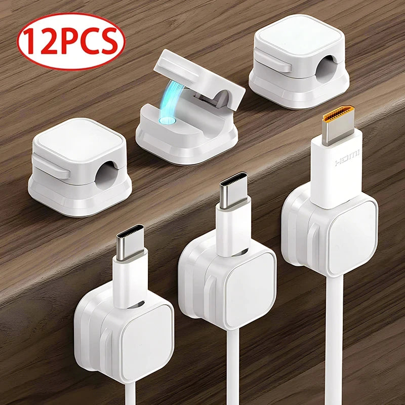 Magnetic Cable Organizer Clips – Adhesive Cord Holder for Desk & Home