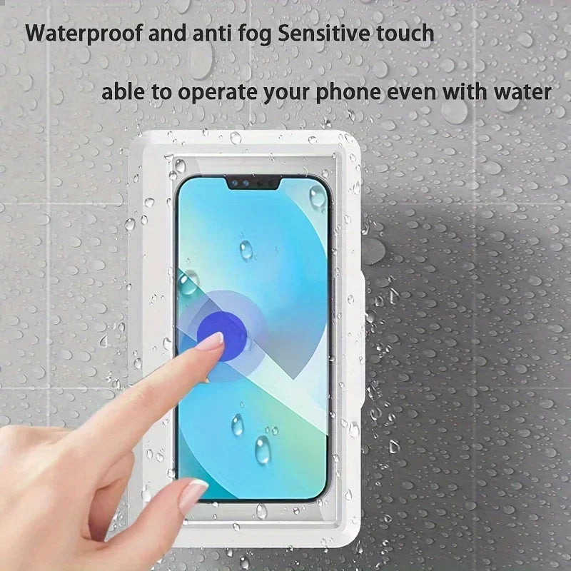 360° Rotating Waterproof Shower Phone Holder – Touch-Friendly Anti-Fog Bathroom Wall Mount