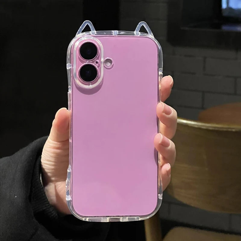 Cute 3D Bear Ear Clear Phone Case with Bear Charm – Shockproof TPU Cover for iPhone