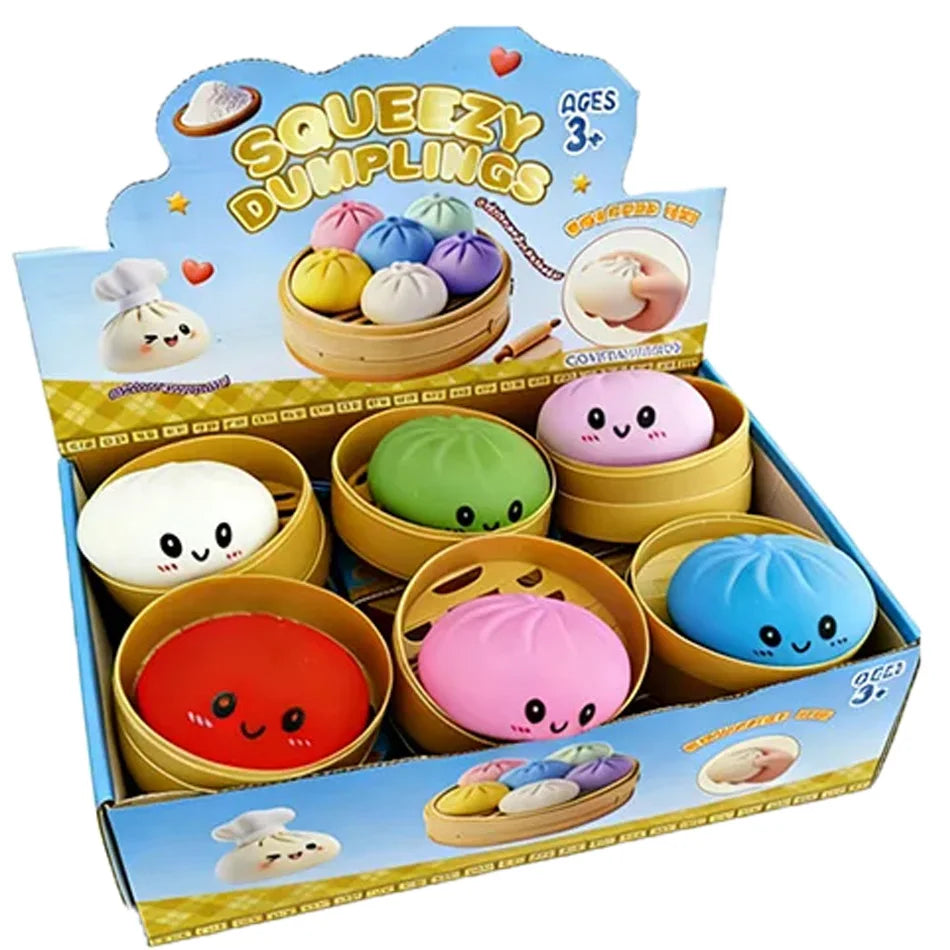 Dumpling Squishy Stress Toy – Slow-Rising Soft Fidget with Mini Steamer