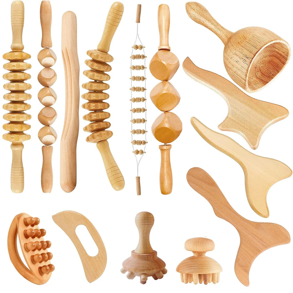 Wooden Gua Sha Body Massager – Beech Wood Maderotherapy Massage Tool