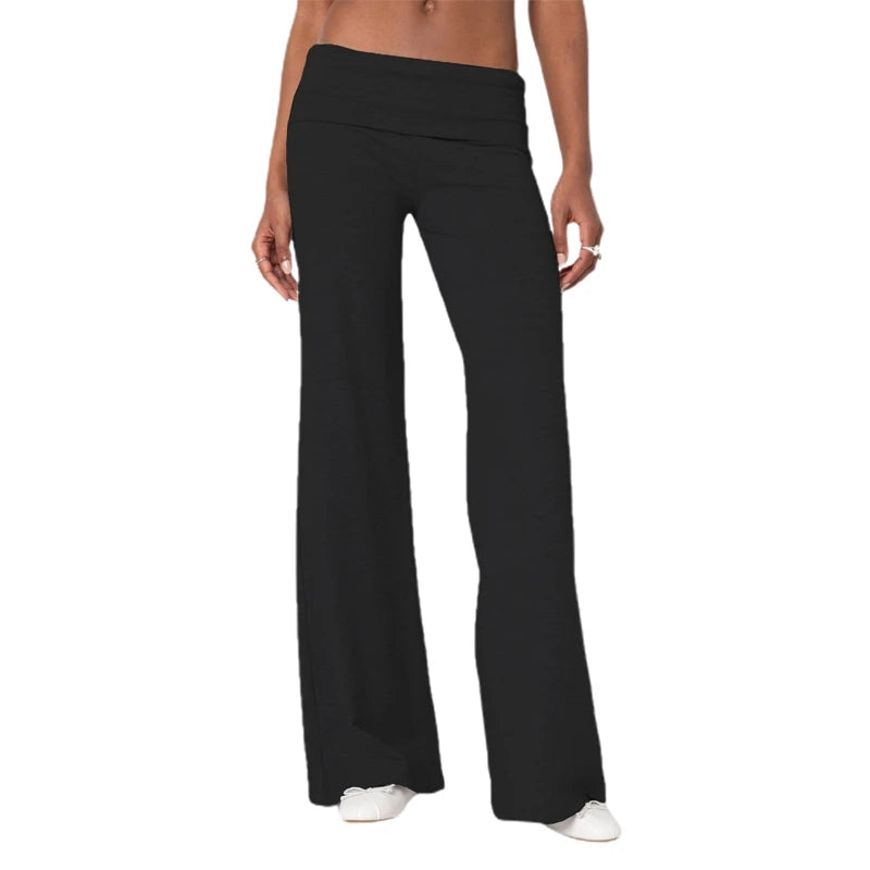AURELLE Women's Wide Leg Fold Over Sweatpants – Low Rise Flare Yoga Lounge Pants