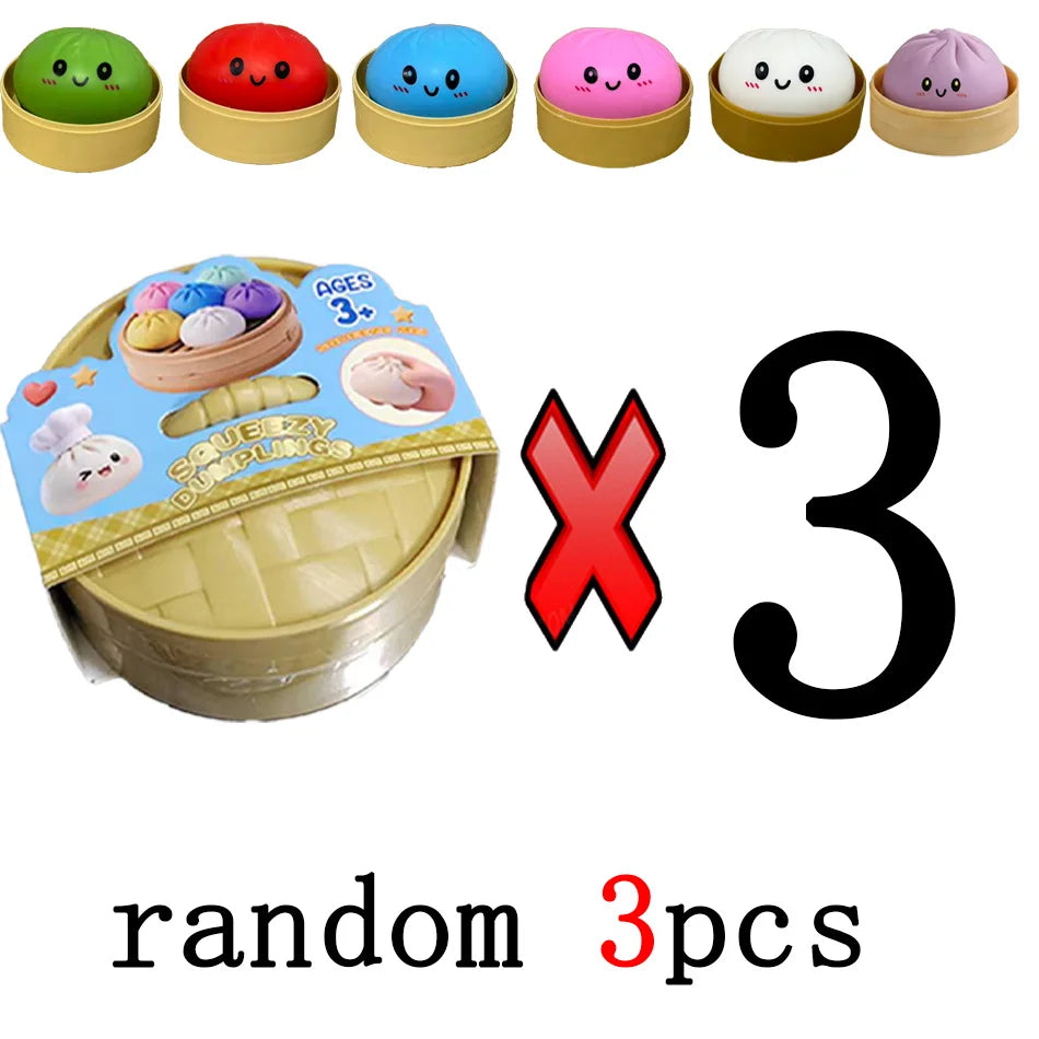 Dumpling Squishy Stress Toy – Slow-Rising Soft Fidget with Mini Steamer