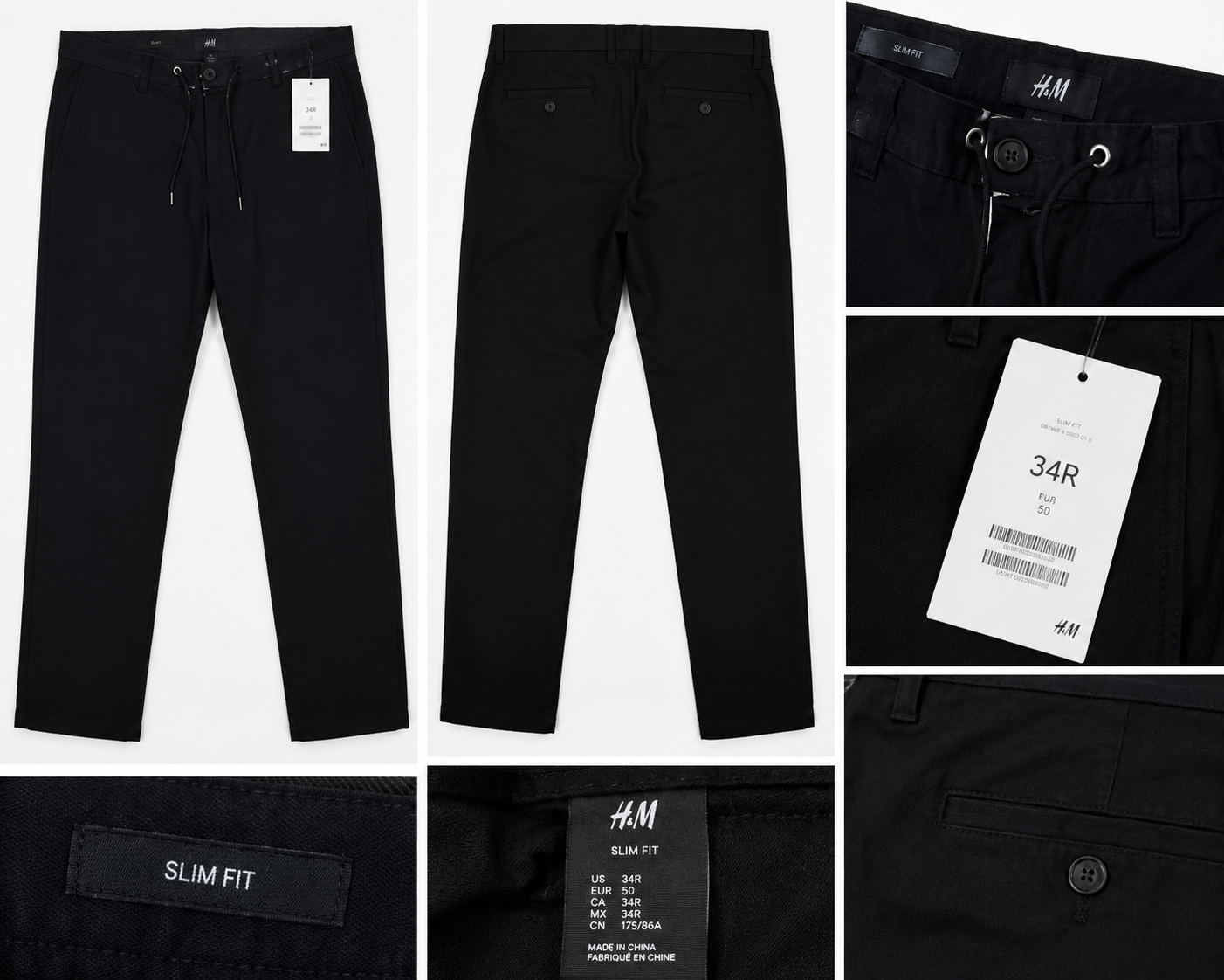H&M Slim Fit Black Pants – Men’s 34R / EUR 50 – Brand New
